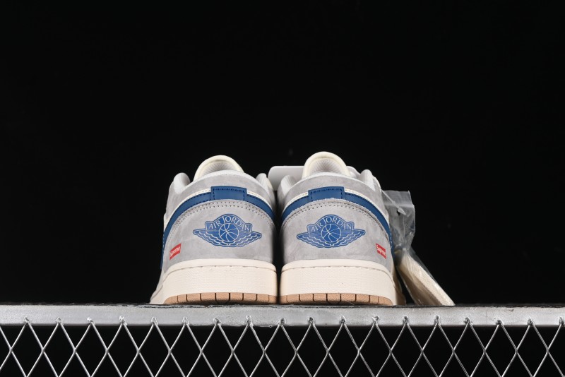 Nike Air Jordan 1 Low Supreme Collaboration - Retro Basketball Shoes in Blue and Gum Sole - SJ9950-022