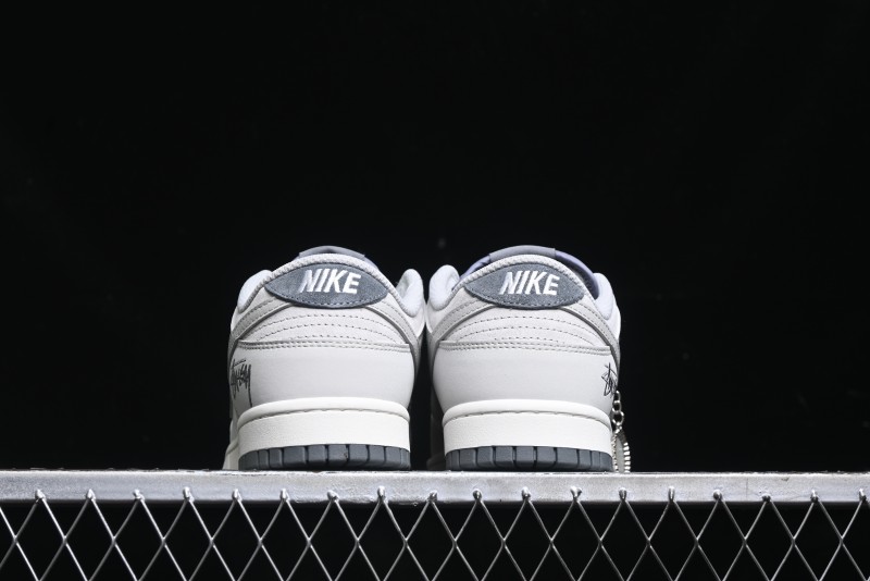 Nike SB Dunk Low Stussy Collaboration - Patchwork Grey Swoosh Anniversary Custom Low-Top Casual Skate Shoes - SF1029-403