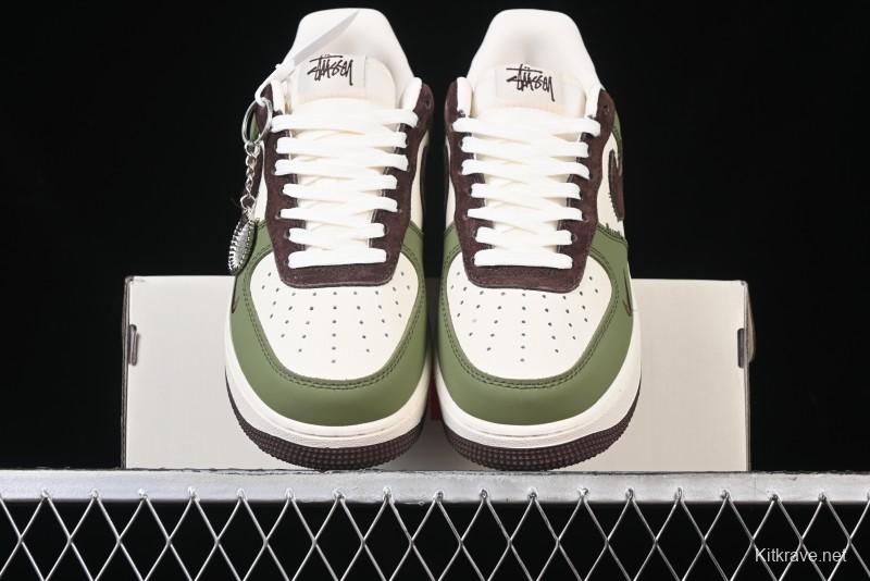 Nike Air Force 1 '07 Low Stussy Collaboration - Green Brown Low-Top Casual Sneakers - KK1988-038