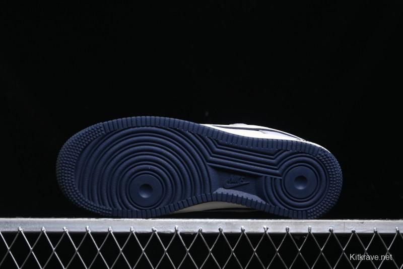 Nike Air Force 1 '07 Low Stussy Collaboration - Grey White with Blue Outsole Low-Top Casual Sneakers - SJ6698-006