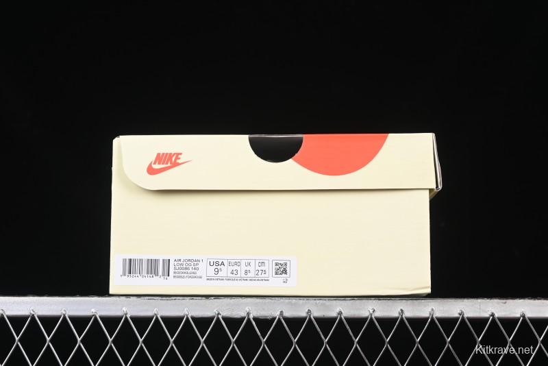 Nike Travis Scott x Fragment Design x Air Jordan 1 Low OG SP AJ1 Stussy Collaboration - Grey Blue Hook Lace Low Top Casual Sneakers - SJ0086-140