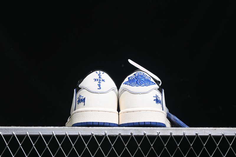Nike Travis Scott x Fragment Design x Air Jordan 1 Low OG SP AJ1 Stussy Collaboration - Black Blue Line Low Top Casual Sneakers - SJ2068-113