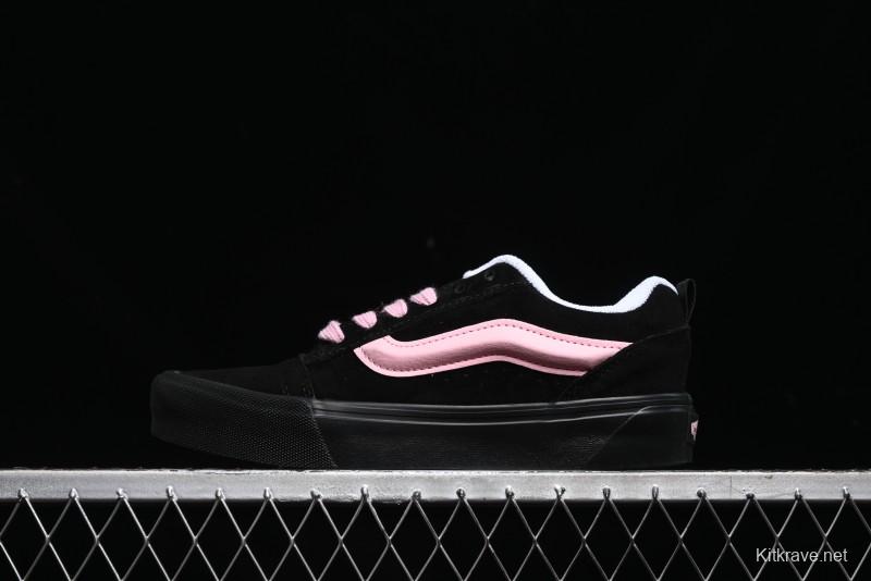 Vans Knu Skool Low Top Retro Sneakers in Black Pink with Big Logo - VN0009QC6BT1