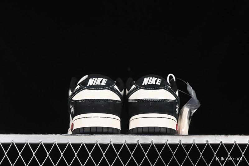 Nike SB Dunk Low Stussy Collaboration - Embroidered Black Swoosh Anniversary Custom Low-Top Casual Sneakers - MM1089-034