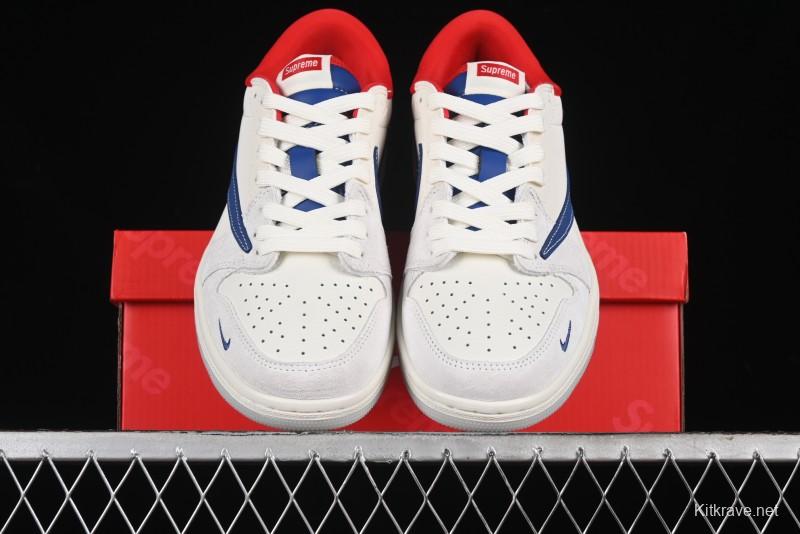 Nike Travis Scott x Fragment Design x Air Jordan 1 Low OG SP AJ1 Supreme Collaboration - Blue White Colorway Low Top Casual Sneakers CH6336-016