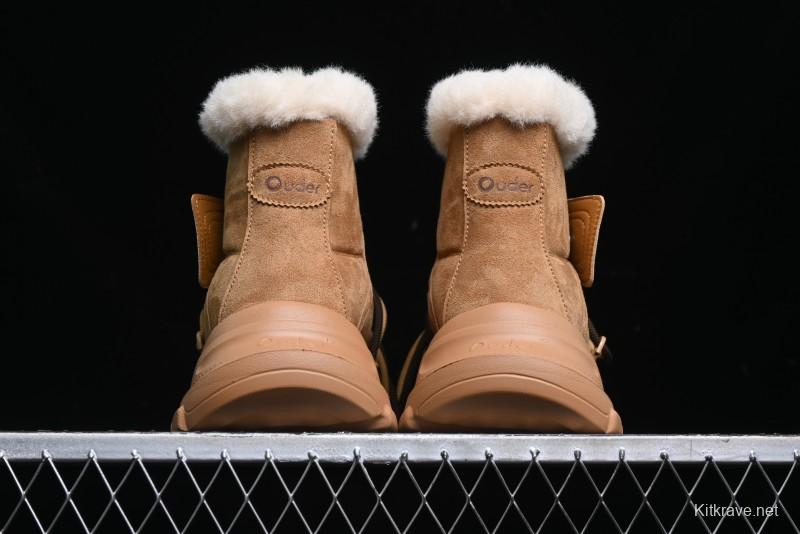 Ouder Retro Lace-Up Mid-Calf Warm & Thickened Platform Casual Snow Boots with Wool Lining - Oud024 Brown