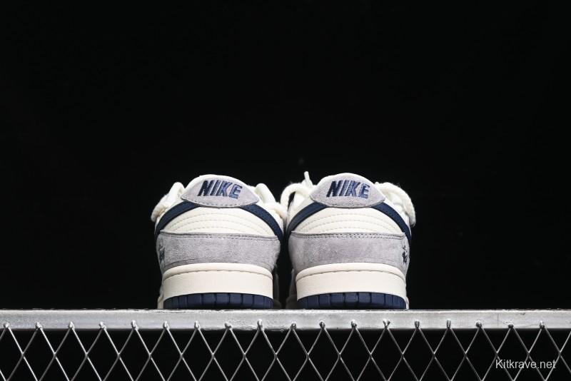 Nike SB Dunk Low Stussy Collaboration - Navy Blue Embroidery Swoosh Anniversary Custom Low-Top Casual Sneakers - SJ2068-296