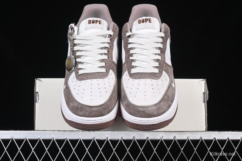Nike Air Force 1 '07 Low Bape Collaboration Brown White Swoosh Low-Top Casual Sneakers - KK1988-035