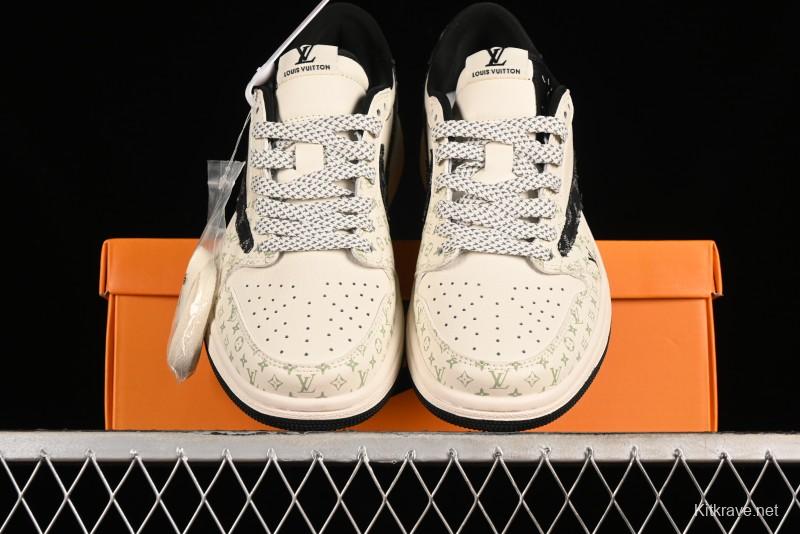 Nike Air Jordan 1 Low OG SP Travis Scott x Fragment Design Black Denim Print Casual Sneakers - SJ2068-005