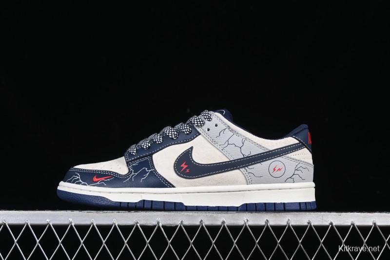 Nike SB Dunk Low Lightning Collaboration Sketch Navy Swoosh Anniversary High-End Custom Low-Top Casual Sneakers - DJ2024-107
