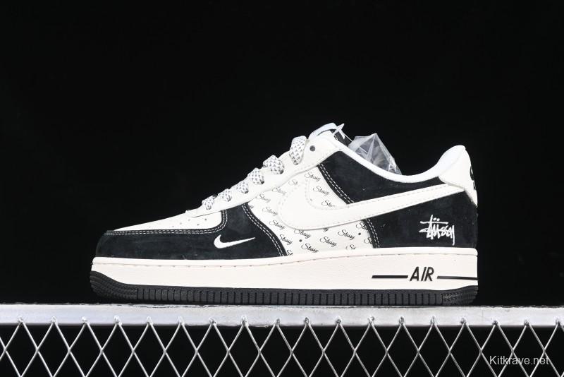 Nike Air Force 1 '07 Low Stussy Collaboration - Black White Casual Sneakers - XZ6188-671