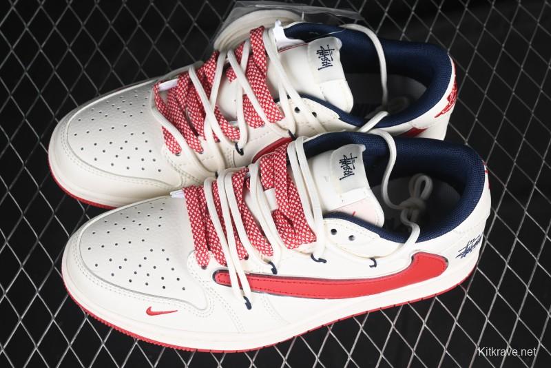 Nike Travis Scott x Fragment Design x Air Jordan 1 Low OG SP AJ1 Retro Sneakers with Reverse Swoosh - SJ0086-138
