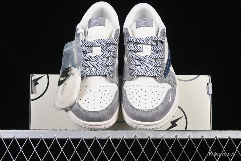 Nike Travis Scott x Fragment Design x Air Jordan 1 Low OG SP AJ1 Retro Sneakers with Reverse Swoosh - CF3688-066