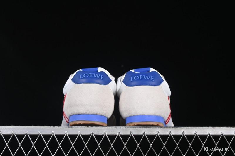 Loewe Ballet Runner 2.0 Sneakers Retro Style Low-Profile Casual Sports Shoes with Asymmetric Toe Design - White Blub