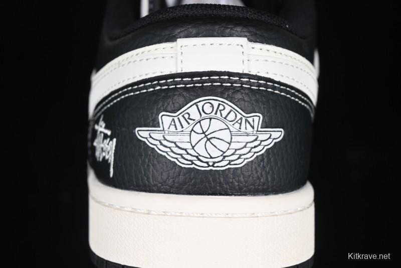 Nike Air Jordan 1 Low AJ1 Stussy White Black Leather Retro Basketball Shoes - XX3318-507