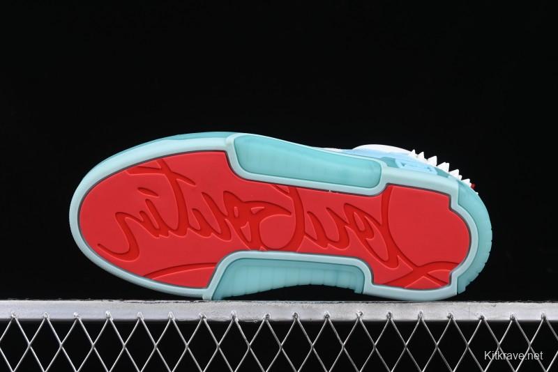 Christian Louboutin Funnyto Flat Comfortable Fashion Low-Top Sneakers with Raw Ice Blue Sole - X.D4