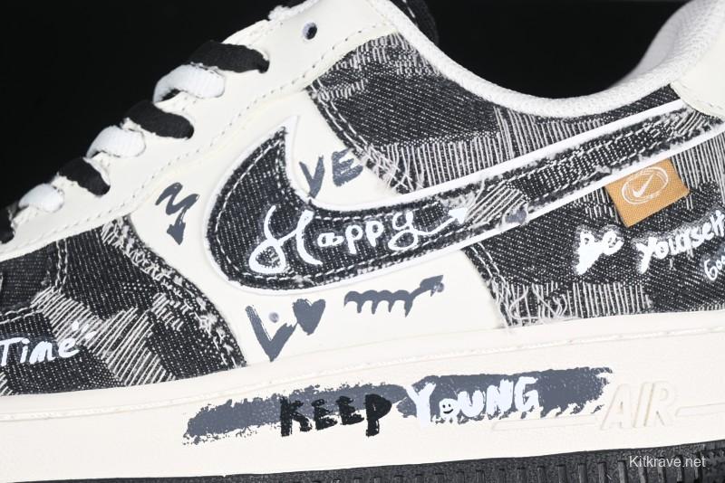 Nike Air Force 1 '07 Low "Black Jeans" Graffiti Casual Sneakers - FB0607-660