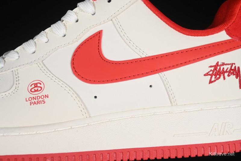 Nike Air Force 1 '07 Low Stussy Collaboration Beige Deep Orange Low-Top Casual Sneakers - DF0188-031