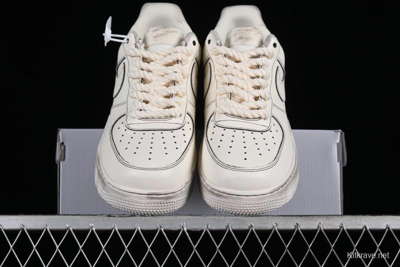 Nike Air Force 1 '07 Low Casual Sneakers with Hemp Rope Laces and Distressed Design - 315122-333
