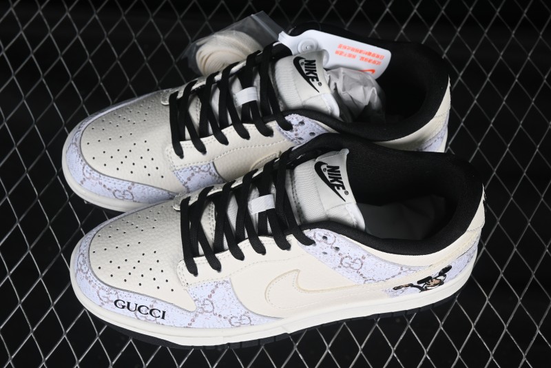 Nike SB Dunk Low Gucci Collaboration Mickey Hidden Pattern White Swoosh Anniversary High-End Custom Low-Top Casual Sneakers - LW1818-112