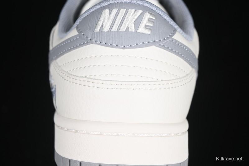 Nike SB Dunk Low Stussy Collaboration Light Grey Brushed Swoosh Anniversary Custom Low-Top Casual Sneakers - XX2025-608
