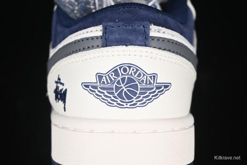 Nike Air Jordan 1 Low Stussy Collaboration - Grey Swoosh Retro Basketball Shoes - XS6086-001