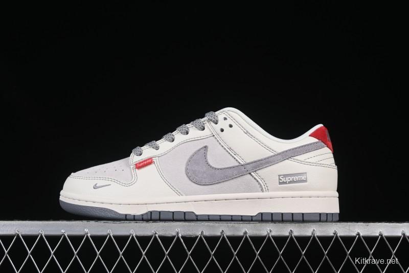 Nike SB Dunk Low Supreme Collaboration Red Tag Beige Gray Swoosh Anniversary High-End Custom Low-Top Casual Skate Shoes - BB7518-025