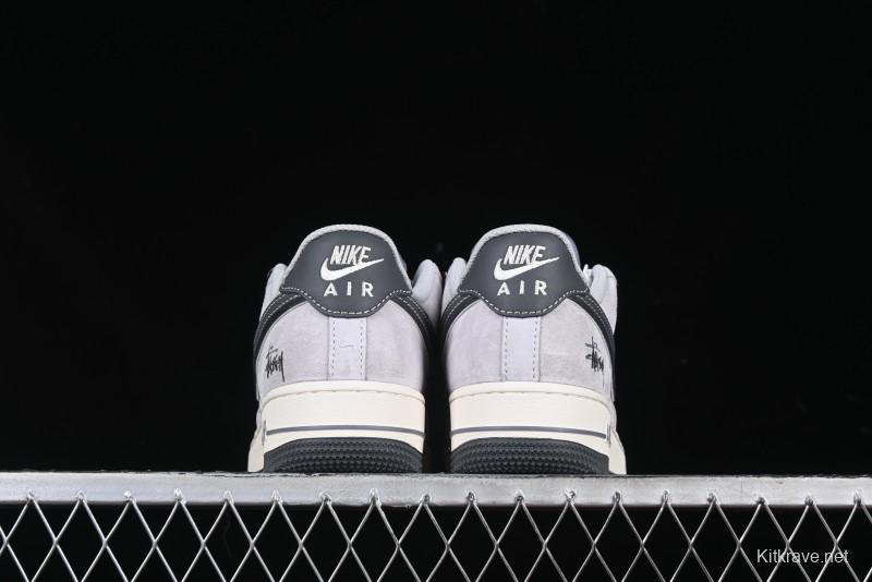 Nike Air Force 1 '07 Low Stussy Collaboration Grey Swoosh Casual Sneakers - XZ6188-911