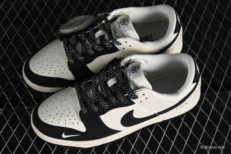 Nike SB Dunk Low Lightning Collaboration - Off White Black Colorway with Mini Swoosh Anniversary Custom Edition Low Top Casual Skate Shoes - XD1688-028