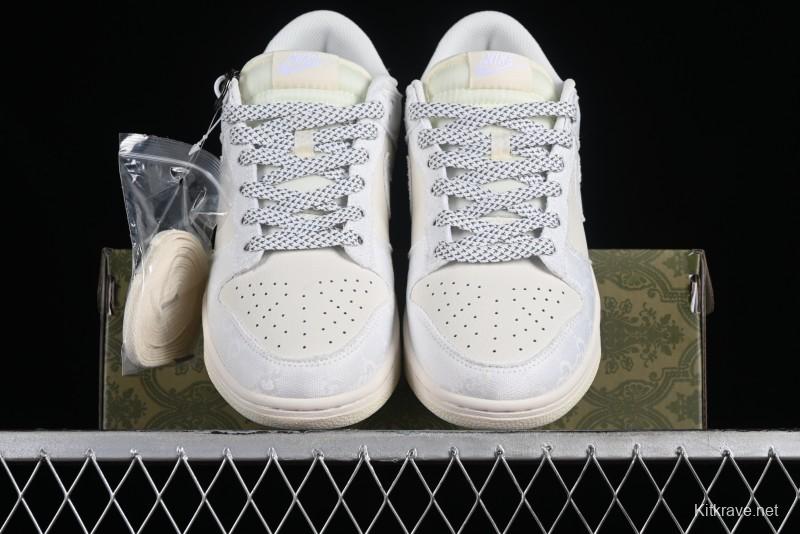 Nike SB Dunk Low Gucci Collaboration - Silver White Pattern Anniversary High-End Custom Low-Top Casual Sneakers BB9676-312