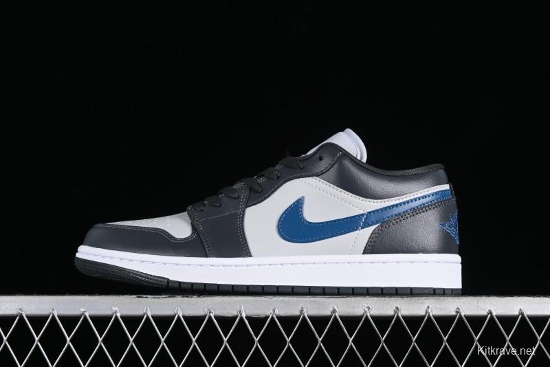 Nike Air Jordan 1 Low AJ1 Black Grey Blue Hook Basketball Shoes - DC0774-040