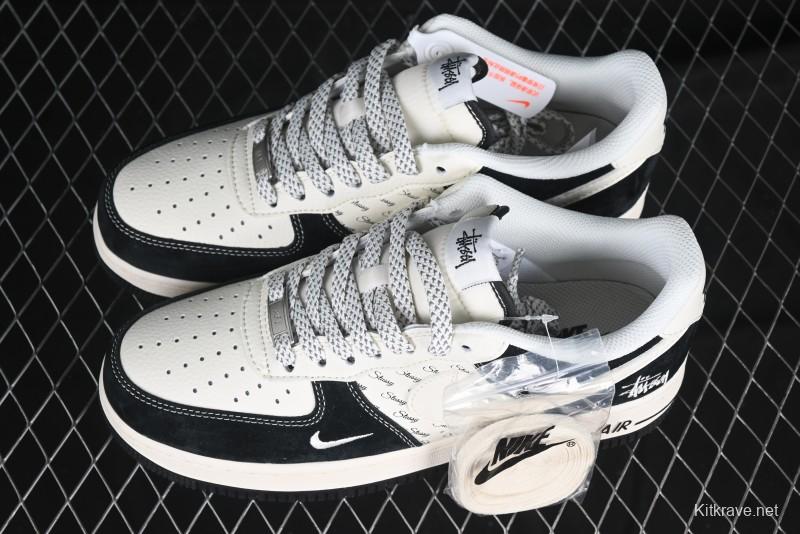 Nike Air Force 1 '07 Low Stussy Collaboration - Black White Casual Sneakers - XZ6188-671