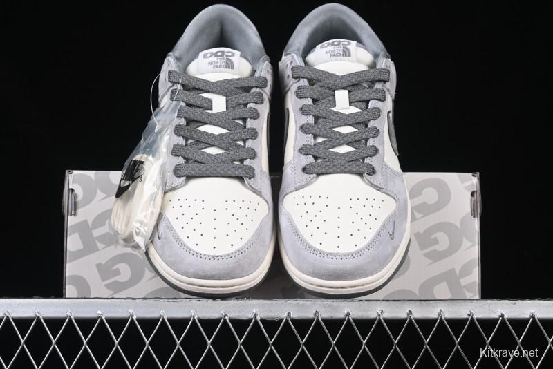 Nike SB Dunk Low The North Face Collaboration Double Swoosh Grey Pigskin Anniversary Edition Custom Low-Top Casual Skate Shoes - XX3168-009