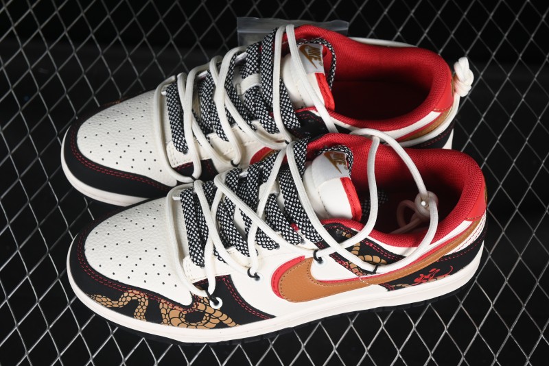 Nike SB Dunk Low Year of the Snake Series Strap Red Brown Double Swoosh Anniversary Custom Low-Top Casual Skate Shoes - SJ2068-312