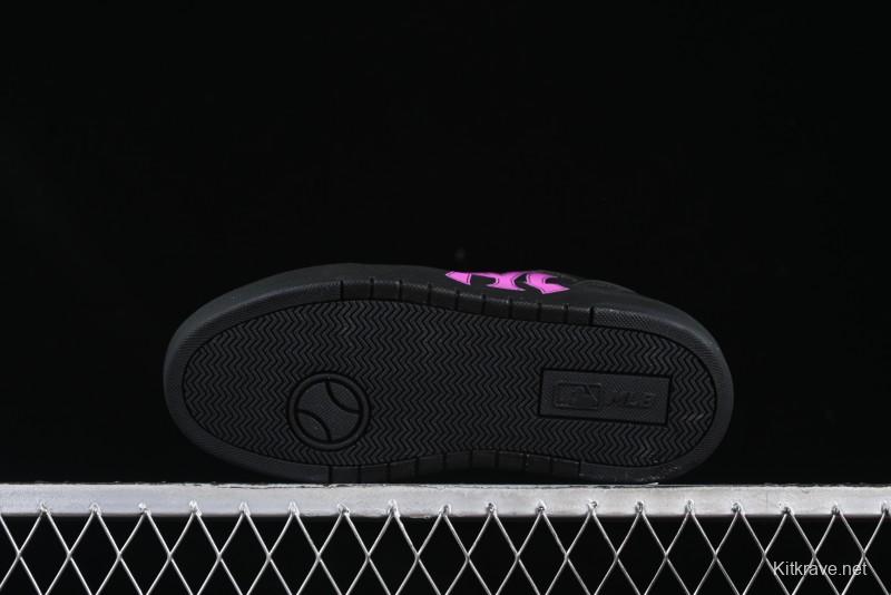 NY Yankees Black Leather Sneakers with Bold Pink Logo