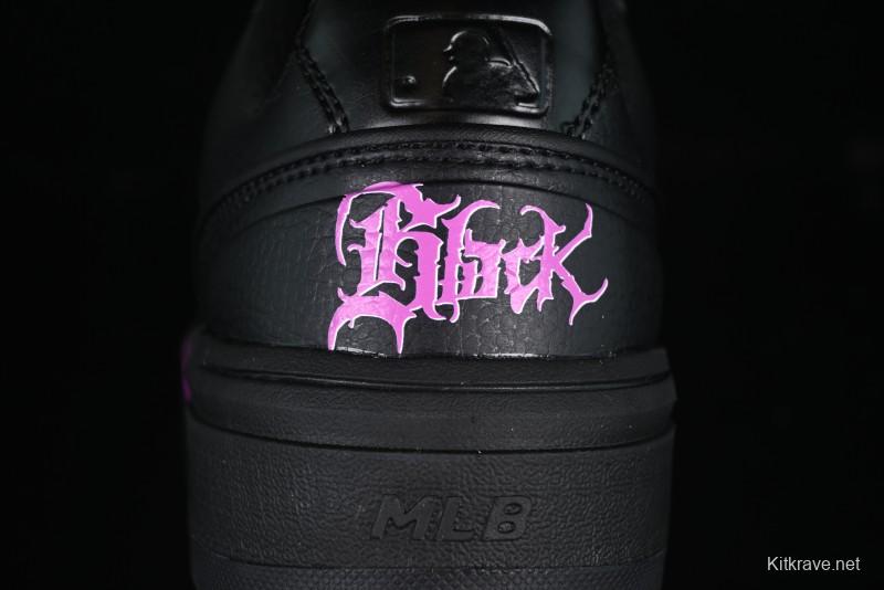 NY Yankees Black Leather Sneakers with Bold Pink Logo