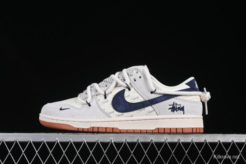 Nike SB Dunk Low Stussy Anniversary Customized Sneakers with Black Swoosh and Rubber Sole - YX5066-263