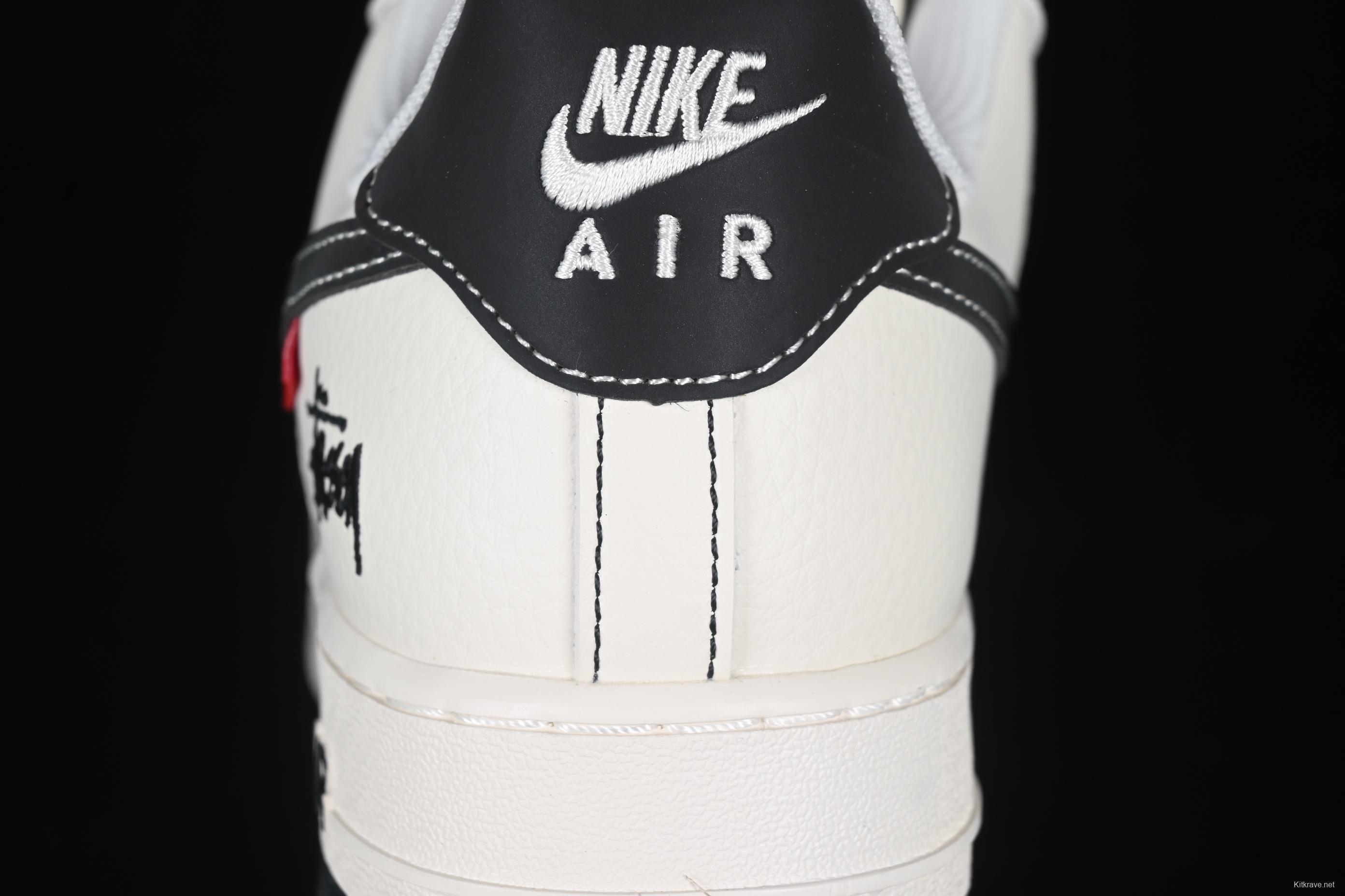 Nike Air Force 1 '07 Low Stussy Collaboration Black Dual-Tone Embroidery Casual Sneakers - HH7518-036