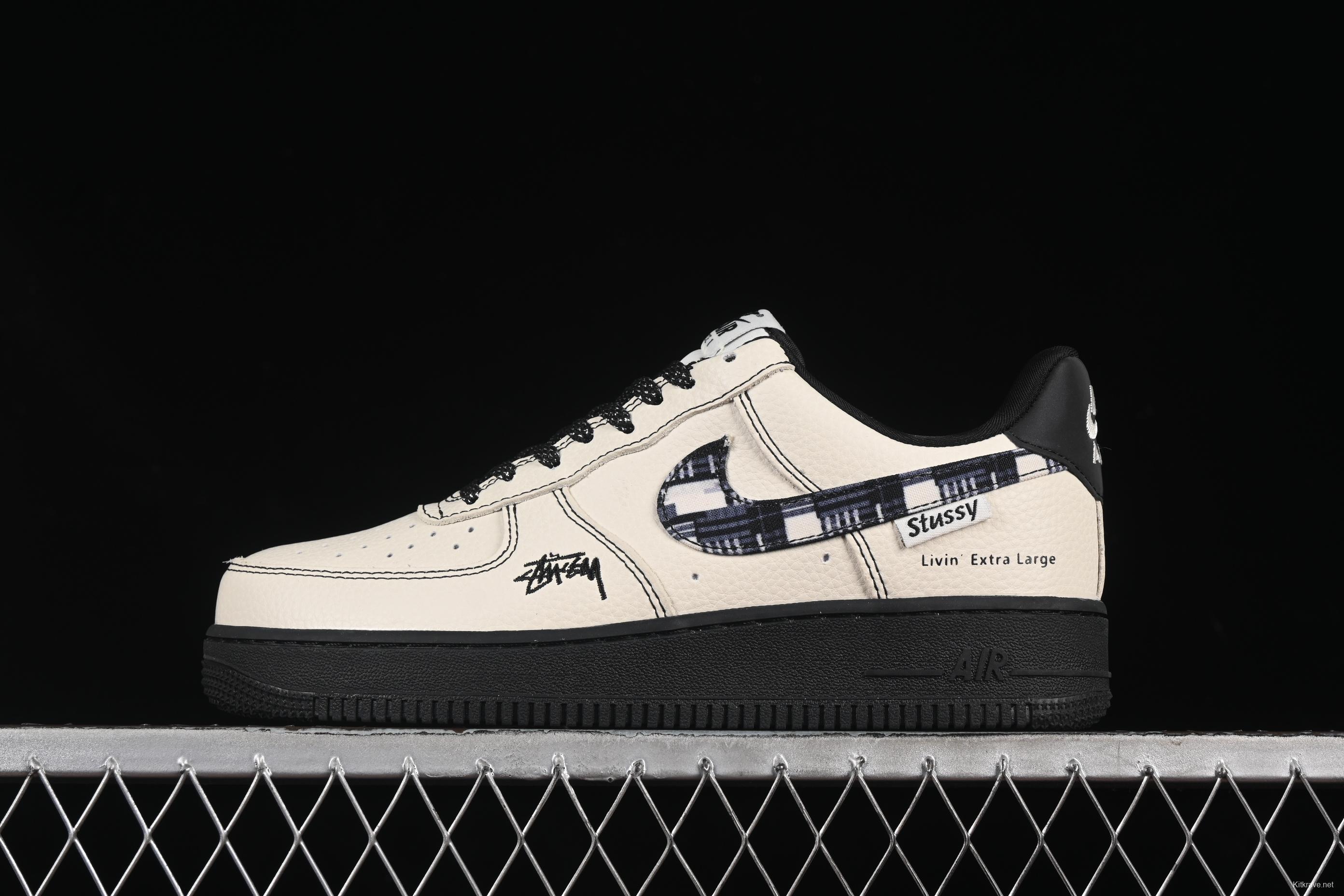 Nike Air Force 1 '07 Low Stussy Collaboration Checkerboard Black White Low-Top Casual Sneakers - KK1988-071