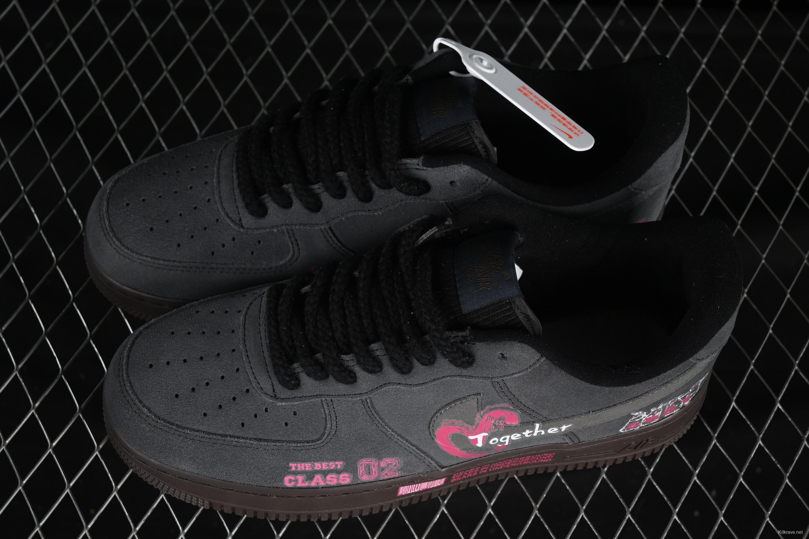 Nike Air Force 1'07 Low "Black Pink" Limited Edition Sneakers with Heart Design - DO6730-010