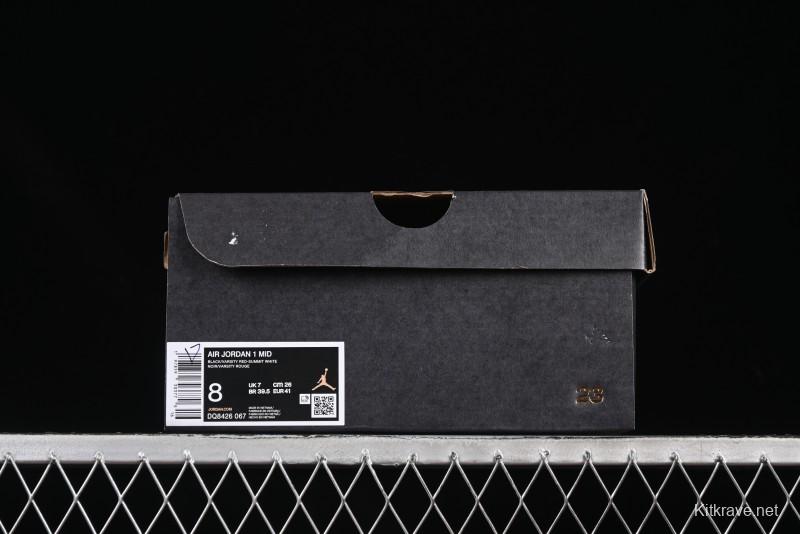 Nike Air Jordan 1 Mid AJ1 Black Red Mid-Top Casual Sneakers - DQ8426-067