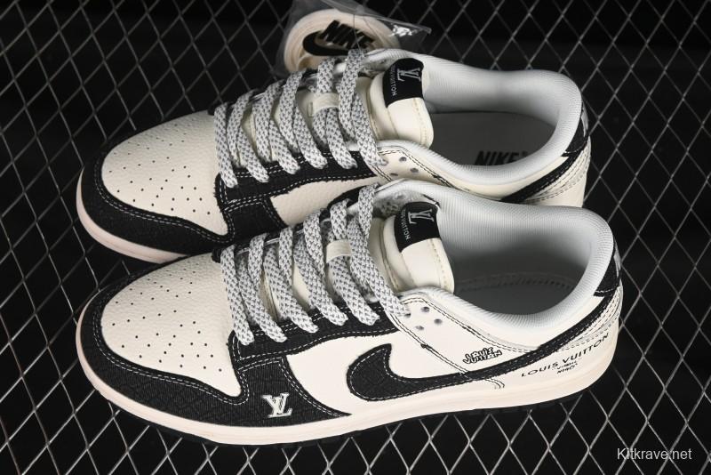 Nike SB Dunk Low LV Series Denim Black Swoosh Anniversary Custom Low-Top Casual Skate Shoes - FC1688-223