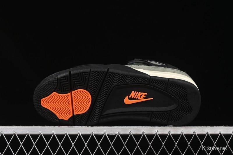 Nike Undefeated x Air Jordan 4 OG Sneakers in Olive Green Suede with Orange and Black Accents - IB1519-200