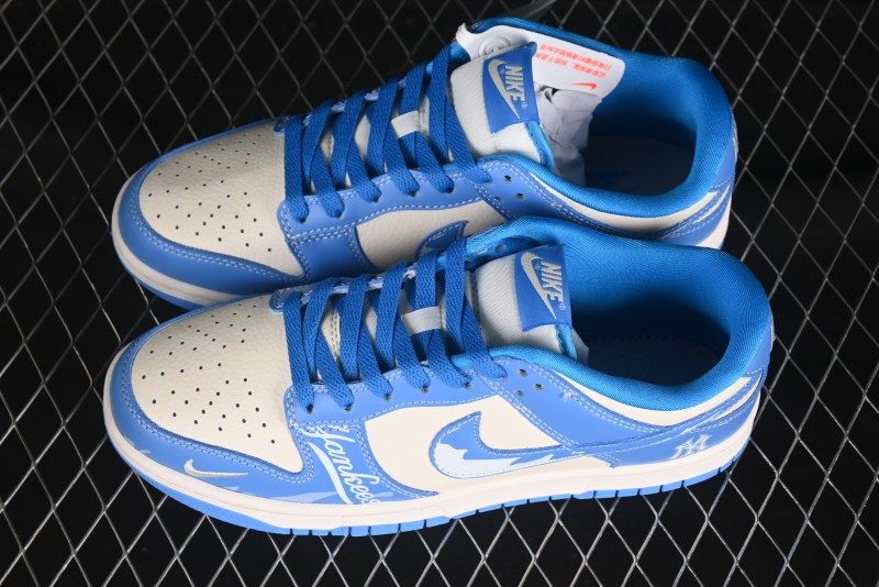 Nike SB Dunk Low MLB Blue White Blue Swoosh Anniversary Custom Low-Top Casual Skate Shoes - KK1333-036