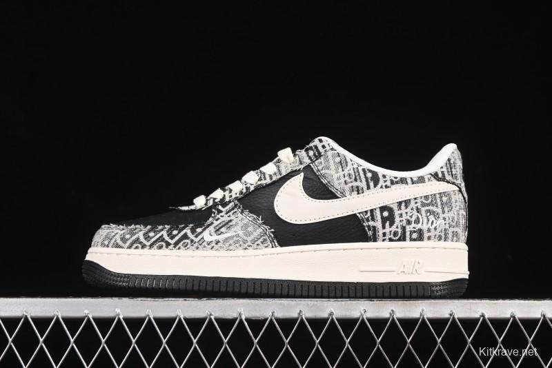 Nike Air Force 1 '07 Low Dior Collaboration Pattern Black White Swoosh Casual Sneakers - XS1958-581