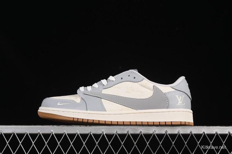 Nike Travis Scott x Fragment Design x Air Jordan 1 Low OG SP AJ1 LV Collaboration Grey White Gum Low-top Casual Sneakers - XS2024-057