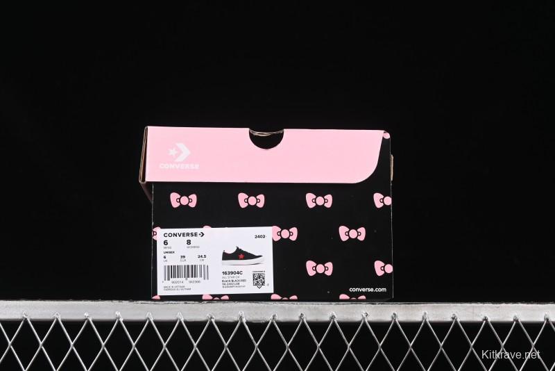 Converse One Star Low Top Casual Sneakers with Hello Kitty Collaboration - Pink Star and Embroidered Bow Design - 163904C