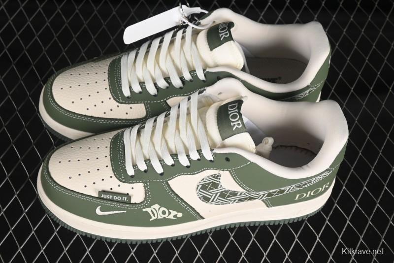 Nike Air Force 1'07 Low Dior Collaboration Dark Green Floral Swoosh Casual Sneakers - KK1988-081