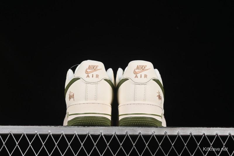 Nike Air Force 1 '07 Low Stussy Collaboration Green Swoosh Gold Embroidery Casual Sneakers - XX3168-151