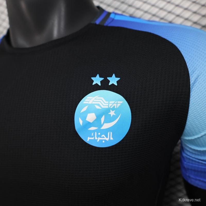 Player Version 2025 Algeria Black with Blue Sleeves Jersey